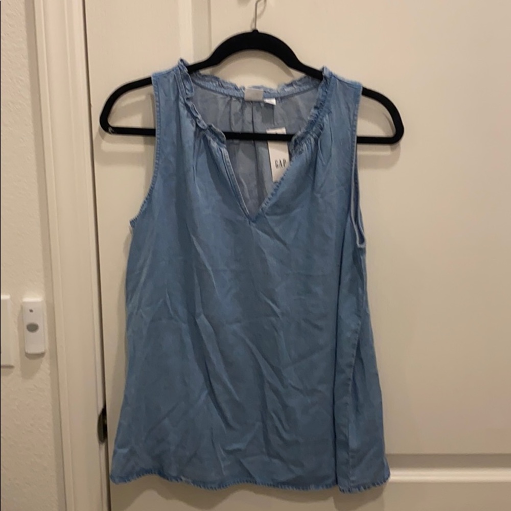 Small ruffle neck denim blue